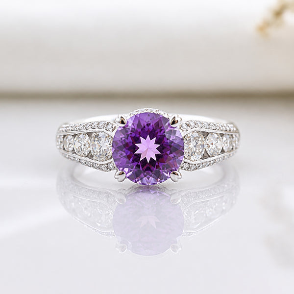 18KW Amethyst and Diamond Ring