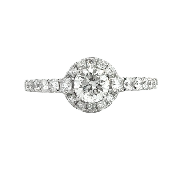 14K White Gold Round Halo Diamond Engagement Ring, 0.52 cttw