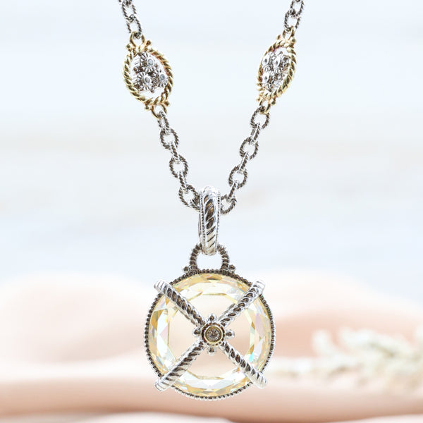 Judith Ripka Canary Quartz Pendant Necklace in 18K Yellow Gold and Sterling Silver