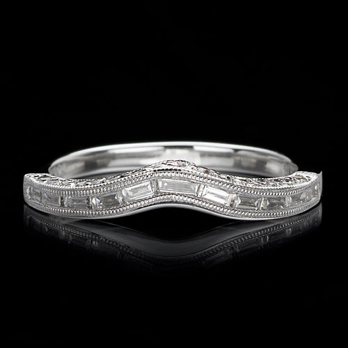 Baguette Diamond Curved Channel Wedding Band in 18K White Gold, 0.35cttw