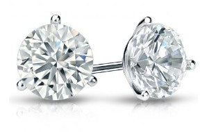 Round Diamond Stud Earrings in 14k White Gold Three Prong Martini, 2.01 cttw